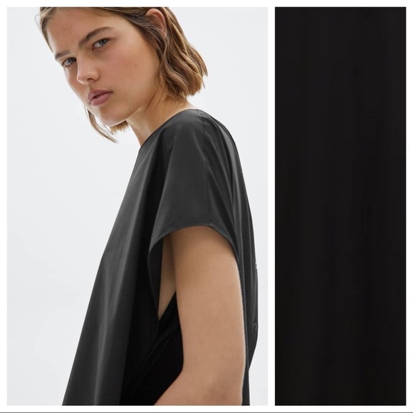 NWT Massimo Dutti Black Poplin Midi Dress Size L. - Picture 4 of 10